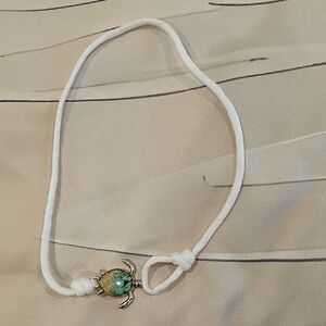 White Cord Necklace with Silver Turtle Charm